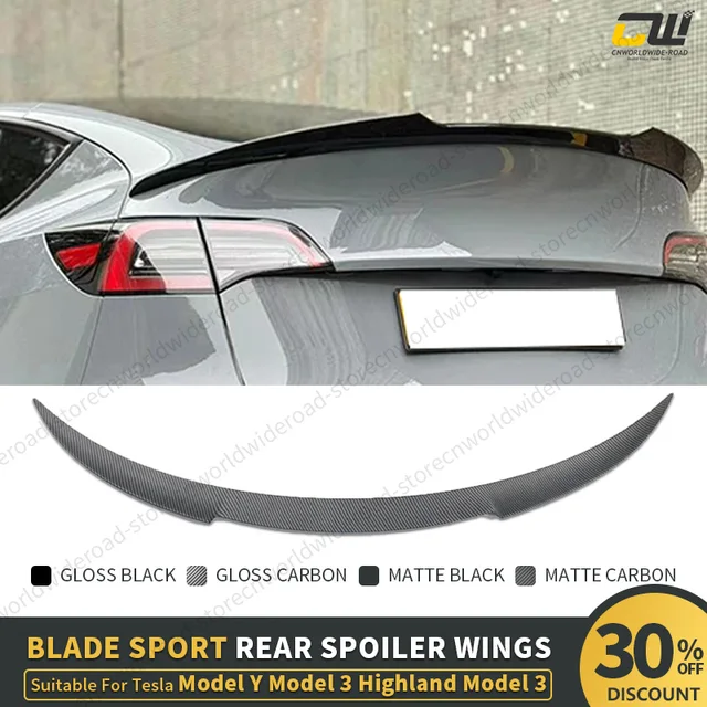 For Tesla Model Y 3 Highland Model 3 Spoiler Tail Wing Rear Trunk Lid Spoiler Wing Black and Carbon Fiber Pattern Body Kit 1