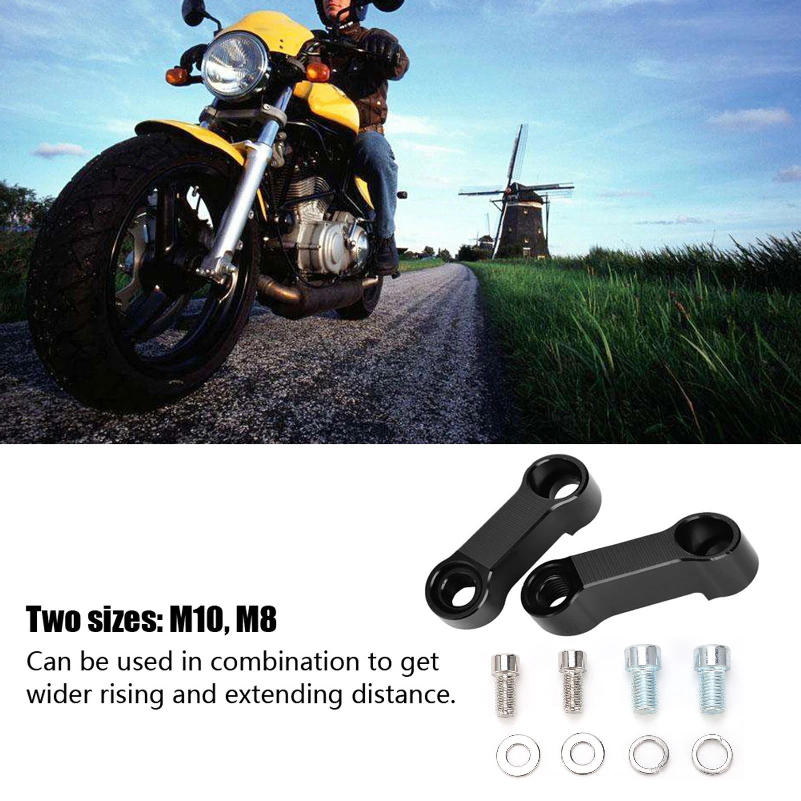 Motorcycle Rearview Mirror Adapter Kit 10mm 8mm Riser Mount Extender 8mm Mirror Extender Motorcycle Adapter 10mm