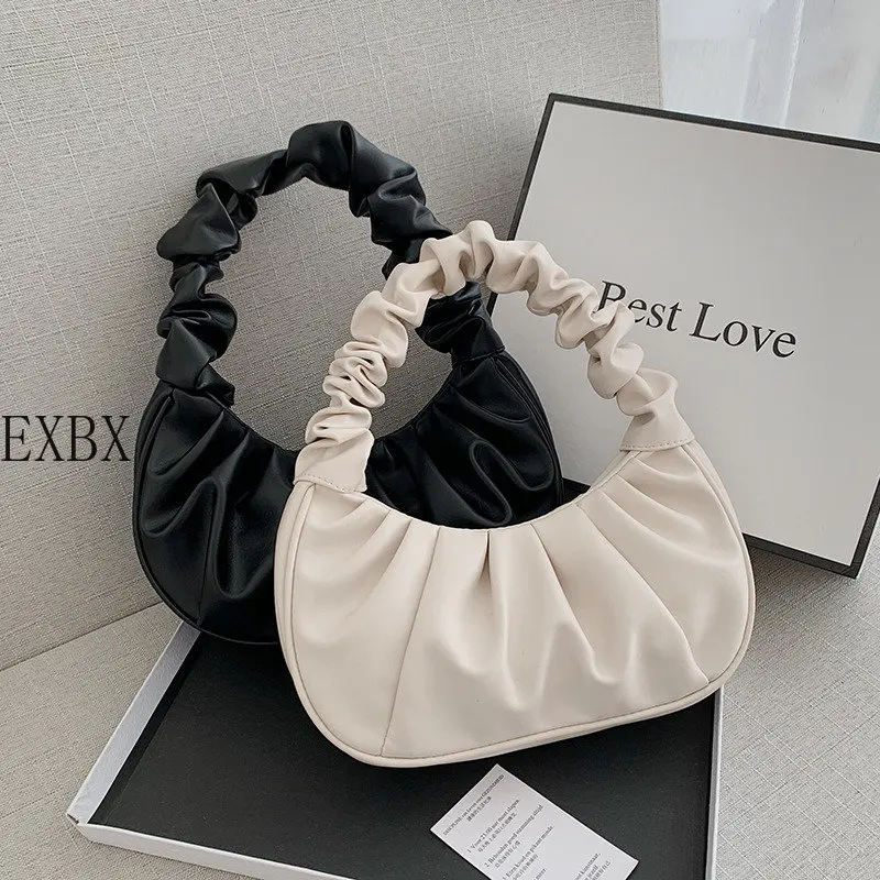 

2023Solid Color Cloud Pleated Handlebags for Women PU Bags Leisure Armpit Bag Shopping Shoulder Bags Dumpling Handbag Female