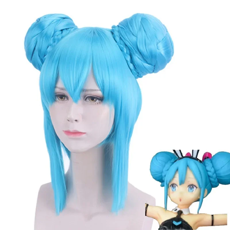 

Vocaloid Miku Blue Bunny Girl Wig with Buns Rabbit Ver Beginner Future Synthetic Hair Women Universal Cosplay Wigs