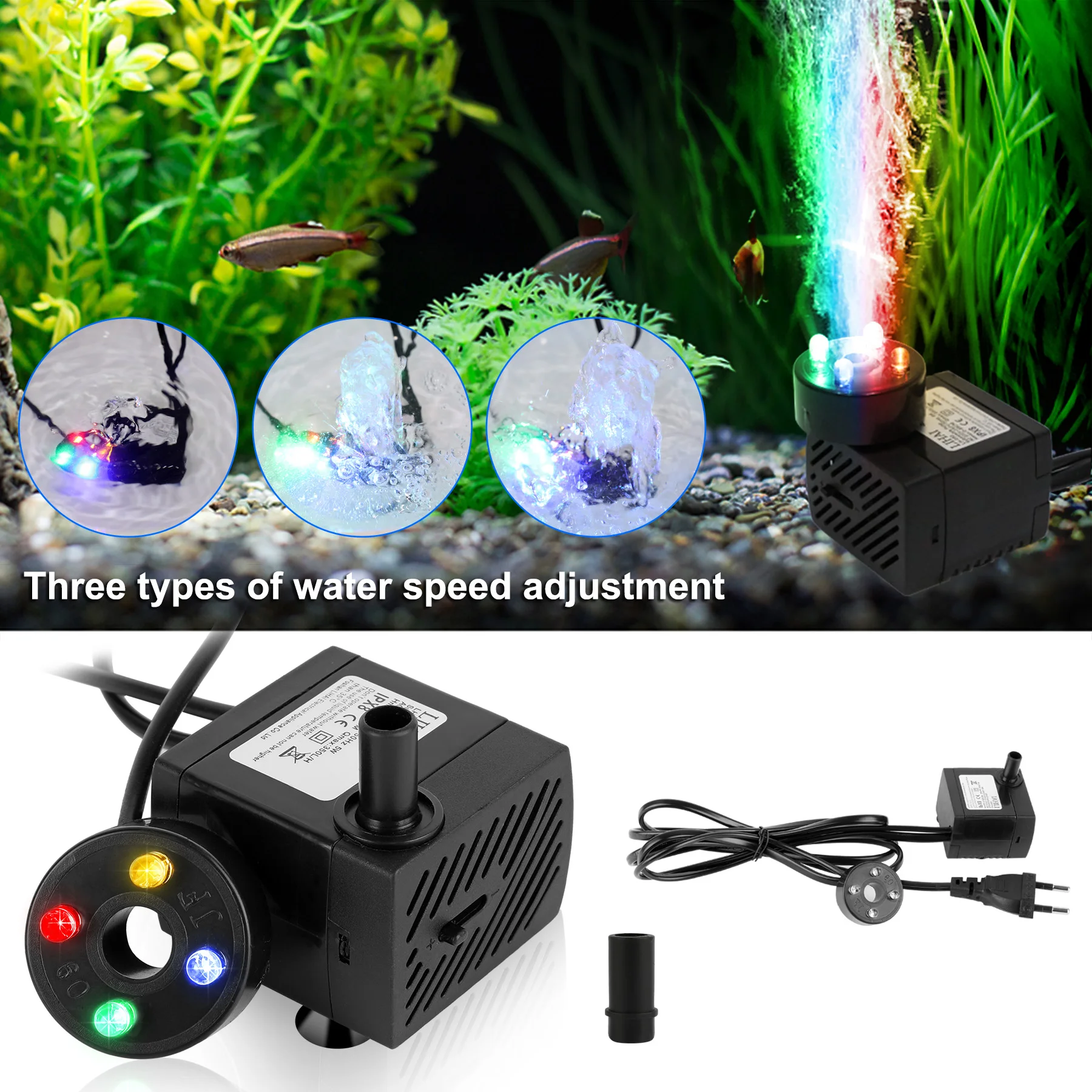 Acquario 220V 5W Pompa Dell'Acqua Sommergibile Led Acquario Fontana Serbatoio Per Laghetto Per Pesci Spina Europea Pompe Per Acqua Aquario Kit Per Ani