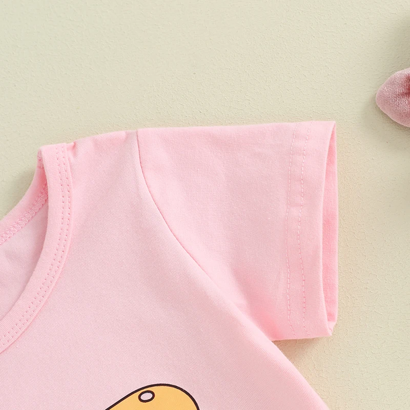 FOCUSNORM Toddler Kids Girls Easter Clothes Sets 0-5Y Letters Rabbit Print Short Sleeve T-shirt with Carrot Flare Pants