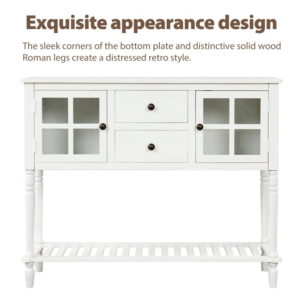 TREXM Farmhouse Wood/Glass Sideboard Console Table with Bottom Shelf - White Buffet Storage Cabinet for Living Room 4
