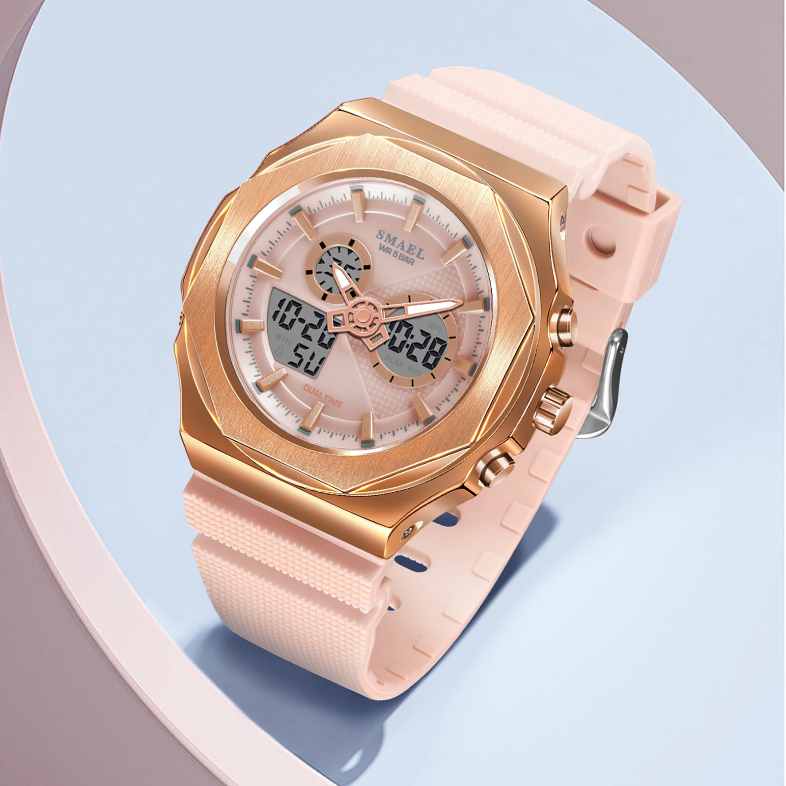 SMAEL Sport Digital Watch Women 50M Waterproof Lady Watches 8102 Dual Time Diaplay LED Back Light