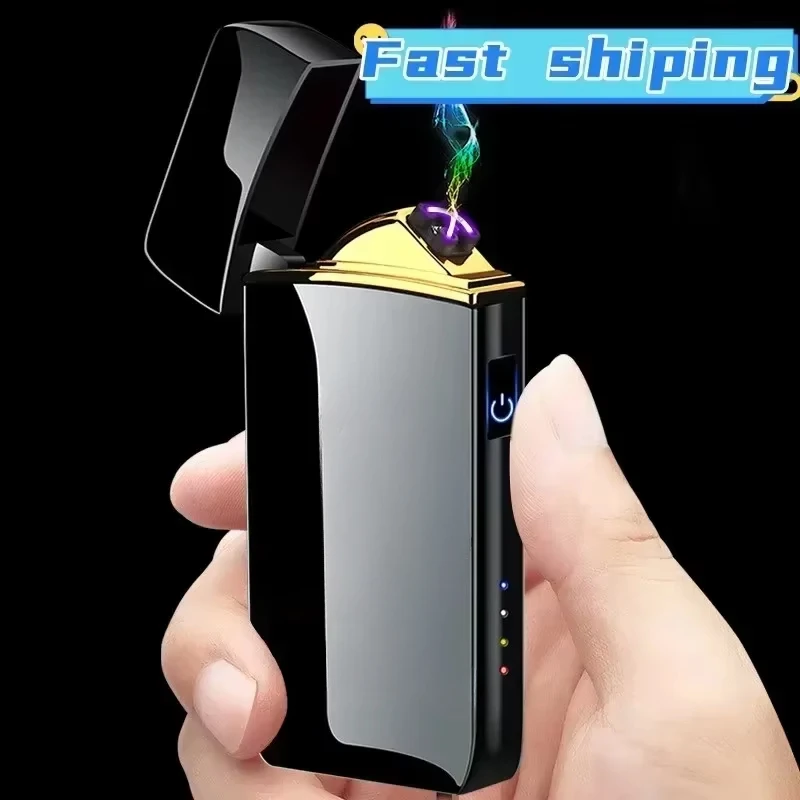 New Electric Lighter, Metal Double Arc Windproof LED Screen Touch Ignition Lighter, USB Charging Portable Lighter, Men's Gift 2