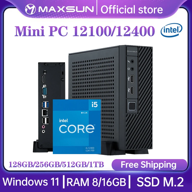 MAXSUN Brand New MINI PC Set H610 Motherboard with Intel I5 12400 CPU 16G DDR4 RAM 256GB/512GB/1TB SSD WiFi5 HDMI+VGA Windows 11