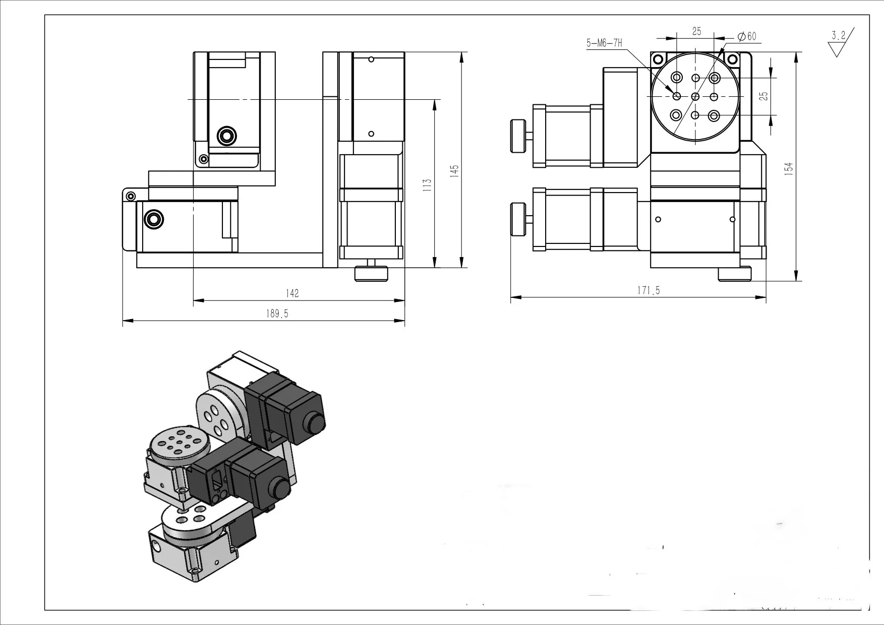 Mini Motorized XYZ Rotation Stage, 60mm diameter, 3kg Loading