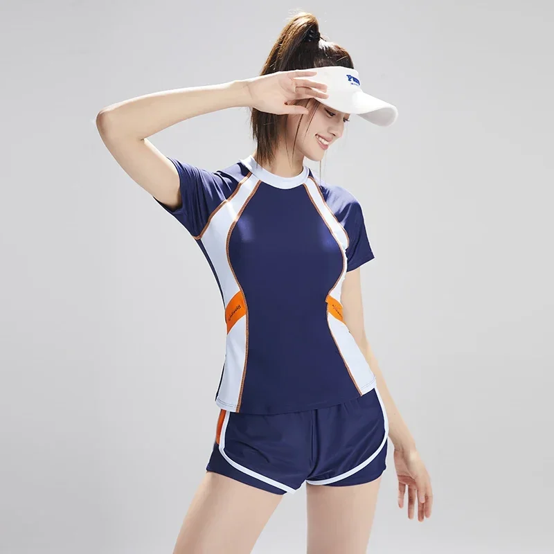 

Summer Zipper Short Sleeve Swimwear Sexy Surf Two Piece Set Swimsuit Women 2024 Round Neck Bathing Suit Female Sport Beachwear