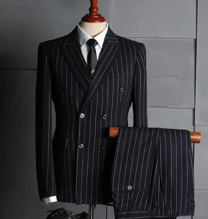 

Male Suit Evening Trouser Suit Stripe Black 2 Piece Groom Tuexdos For Wedding Formal Prom Suit New Year Party Blazer Custom Made