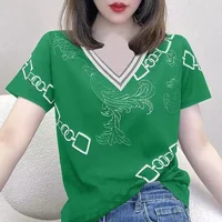 Woman T Shirt 100℅ Cotton Graphic Baggy Polo Neck Women Women's Clothing Trend 2025 Youthful Elegant Youth Fashion High Quality - Image 5