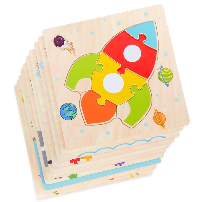 1pc Wooden Jigsaw Puzzle Children Montessori Games Cartoon Animal Vehicle Puzzles for Kids Learning Educational Toys 4