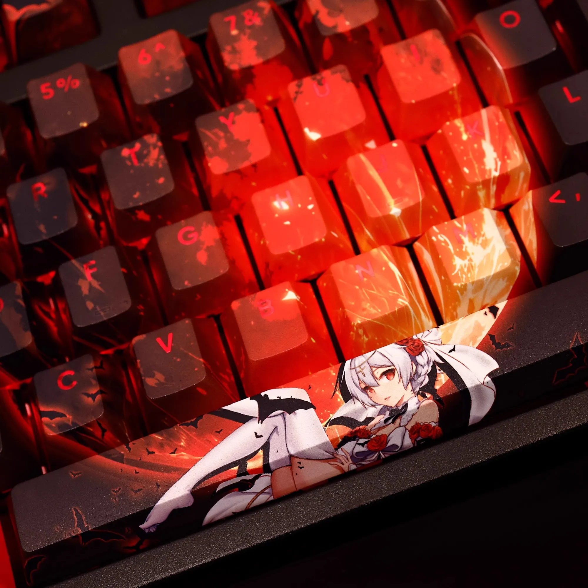 Anime Gaming Key Caps Keycap Theresa Tintura Subbed Keycap Pbt Anime Impacto Ansi 61 87 104 108 Chaves Set - Imagem 6