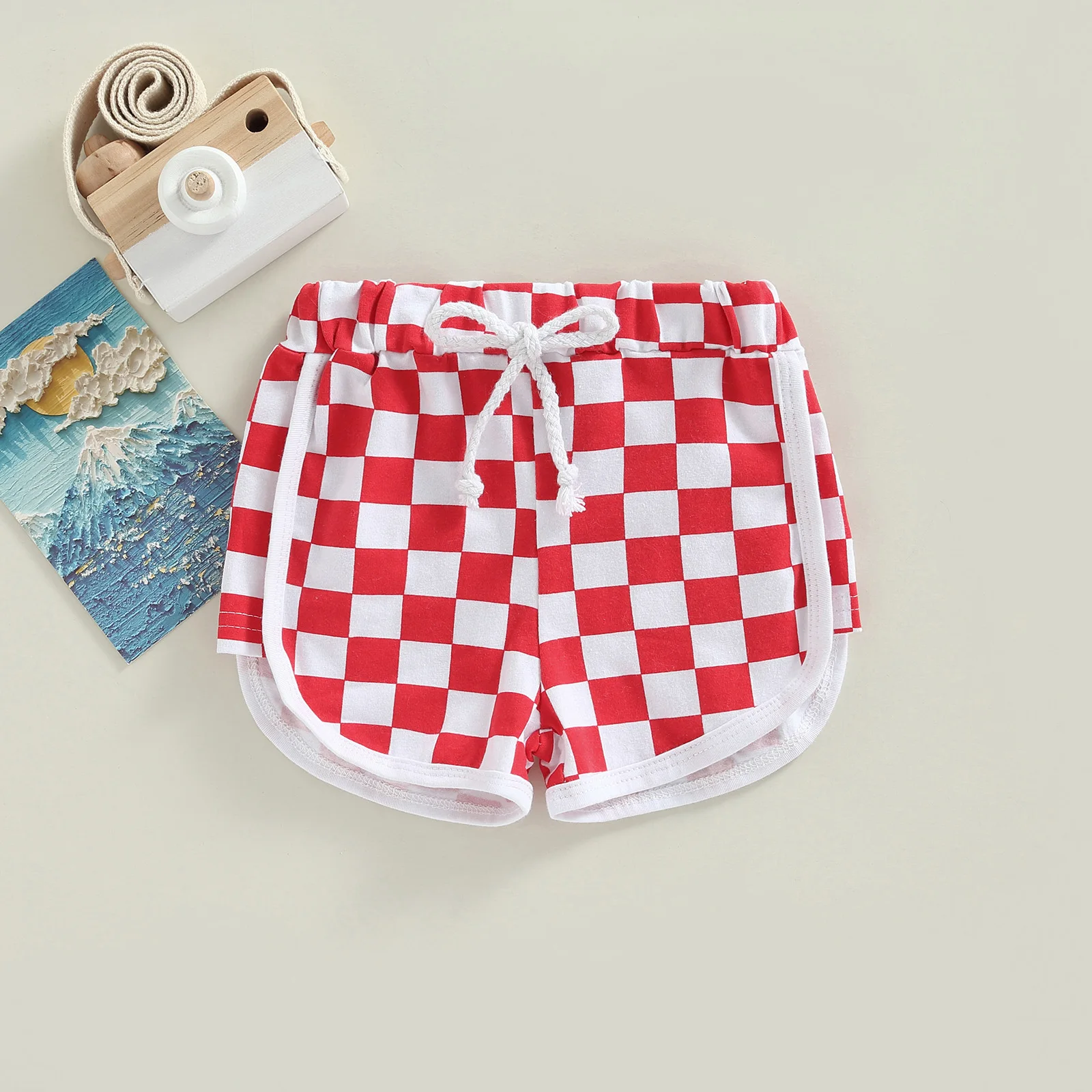 Summer Kid Baby Girls Boys Shorts Checkerboard Print Elastic Waist Drawstring Short Pants Casual Clothing 0-3T