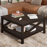 2-Tier Square Coffee Tables with Storage,Coffee Table for Living Room,Center Table Coffee for Home,Wood Living Room 2