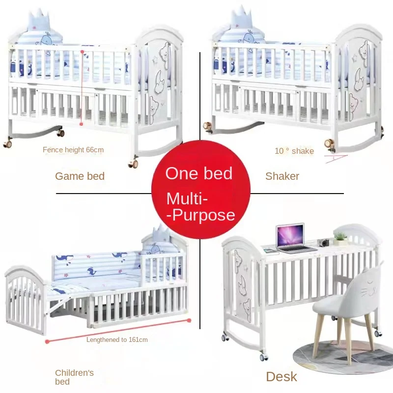Baby crib multifunctional bb baby bed solid wood paint-free rocking bed newborn movable children splicing big bed.