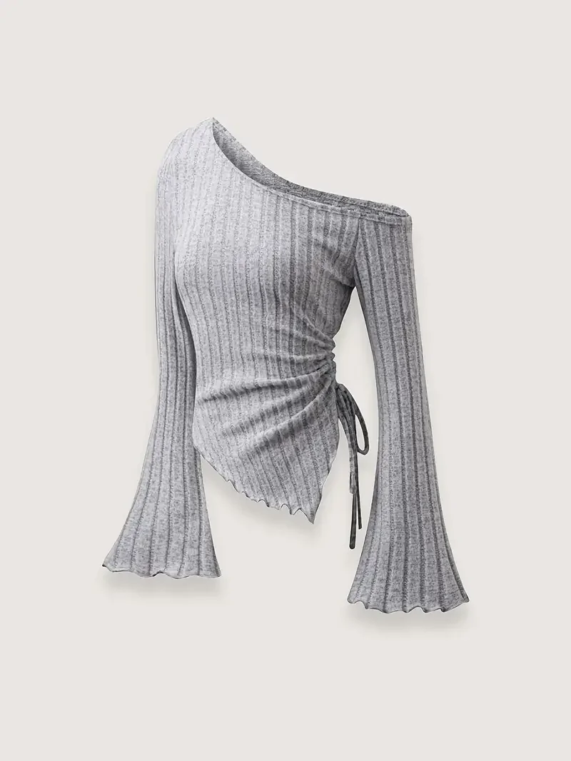 T-shirt épaules nues manches évasées en gris