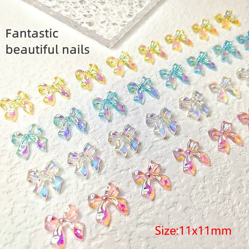 오로라 AB 11x1mm 송진 활 매듭 네일 아트 장식, 라인석 DIY 투명 매니큐어 디자인 액세서리, 30 개, 100 개
