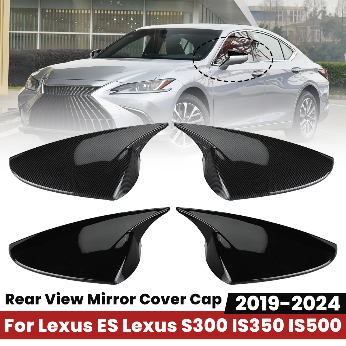 Lexus ES S300 IS350 IS500 2019-2024 용 2PCS 자동차 윙 사이드 백미러 커버 미러 캡 자동차 액세서리 블랙