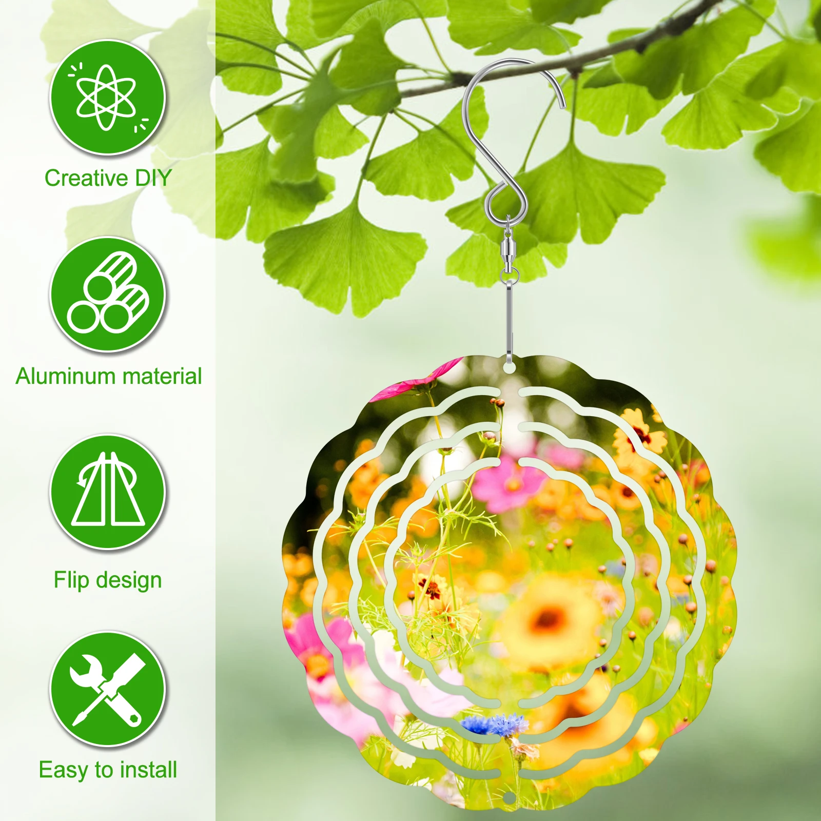 5Pcs Sublimation Wind Spinner Blanks 3inch/4inch Aluminum Hanging Wind Spinner with Hooks Double-Side Wind Powered Outdoor 2