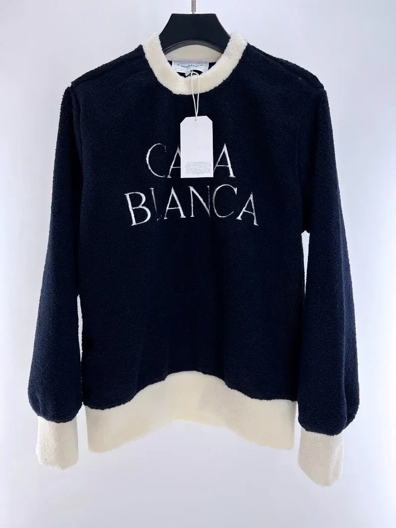 

New Vintage Crewneck Black Casablanca Embroidered Fleece Sweatshirts Hoodie Men Women Lil Peep