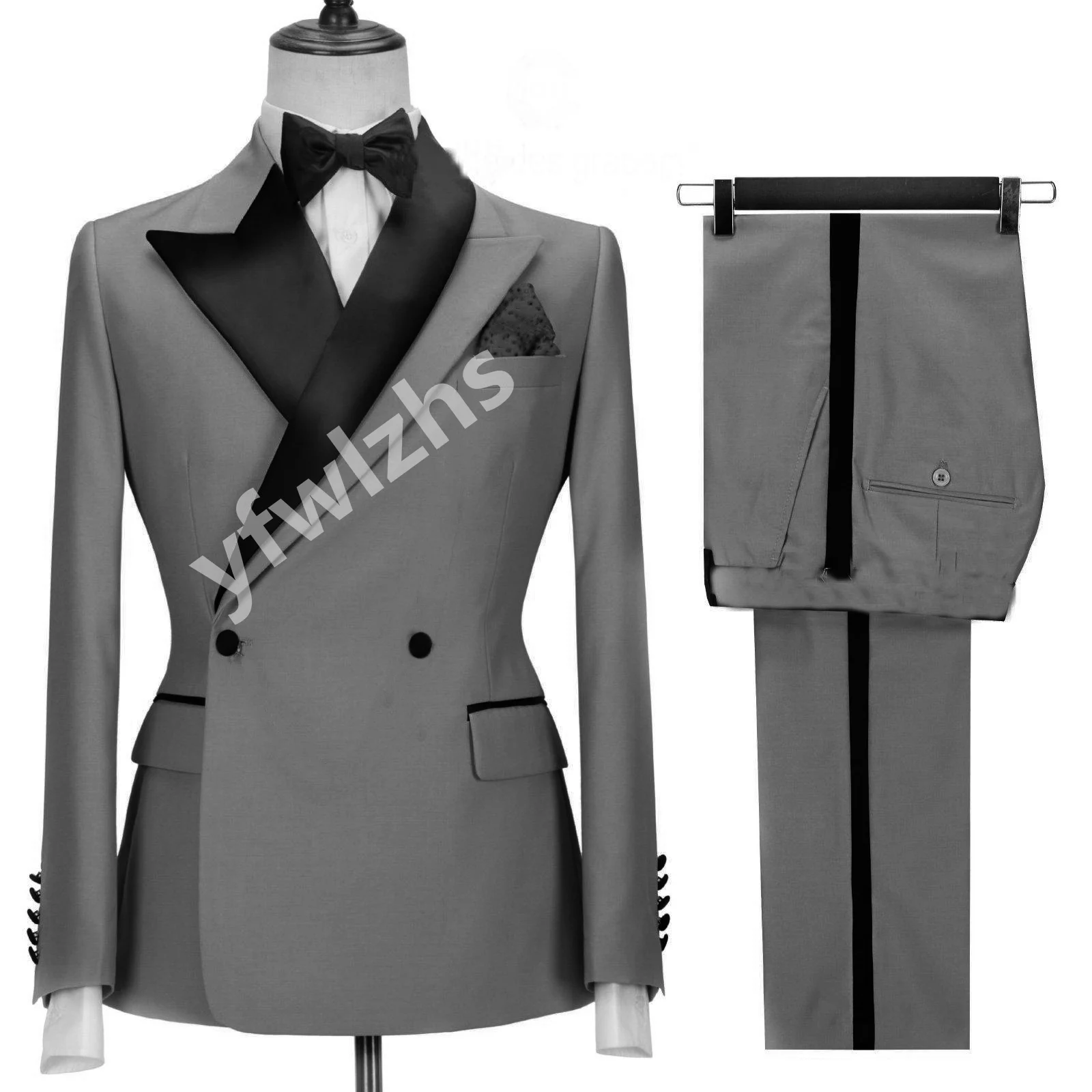 

Customize Men Suits Groomsmen Wool Blend Groom Tuxedos Wedding Dress Blazer Prom Dinner (Jacket+Pants+Tie) A370