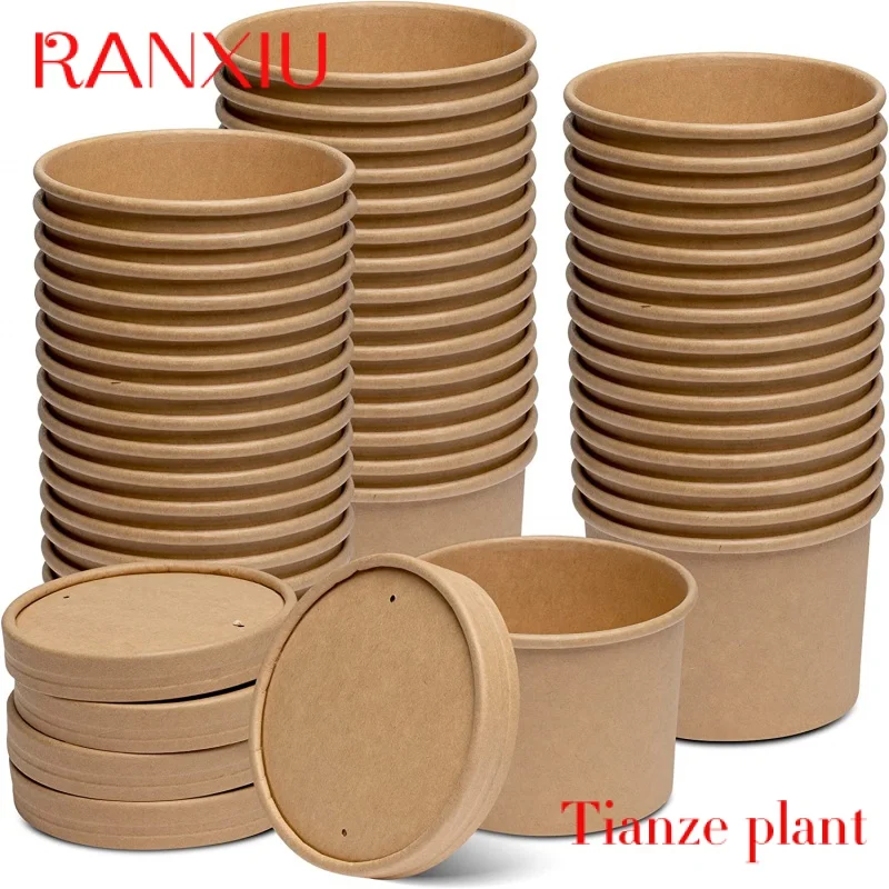 Custom Biodegradable Fast Food Packaging Take Away Container Paper Soup Cup/ Paper Noodle Cup With Lid