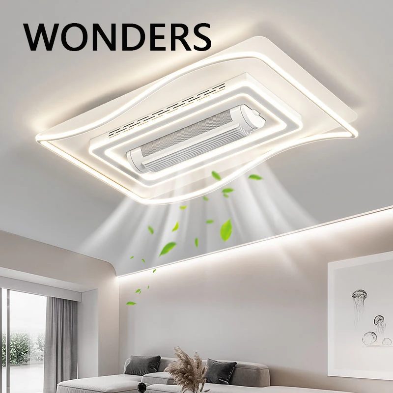 Ceiling fan Led ceiling fan lights Led fan light Home Living room Cylinder Bladeless fan Lights Iron material Rectangle Big size Ceiling fan Lamp LED Remote control Decor Lustre