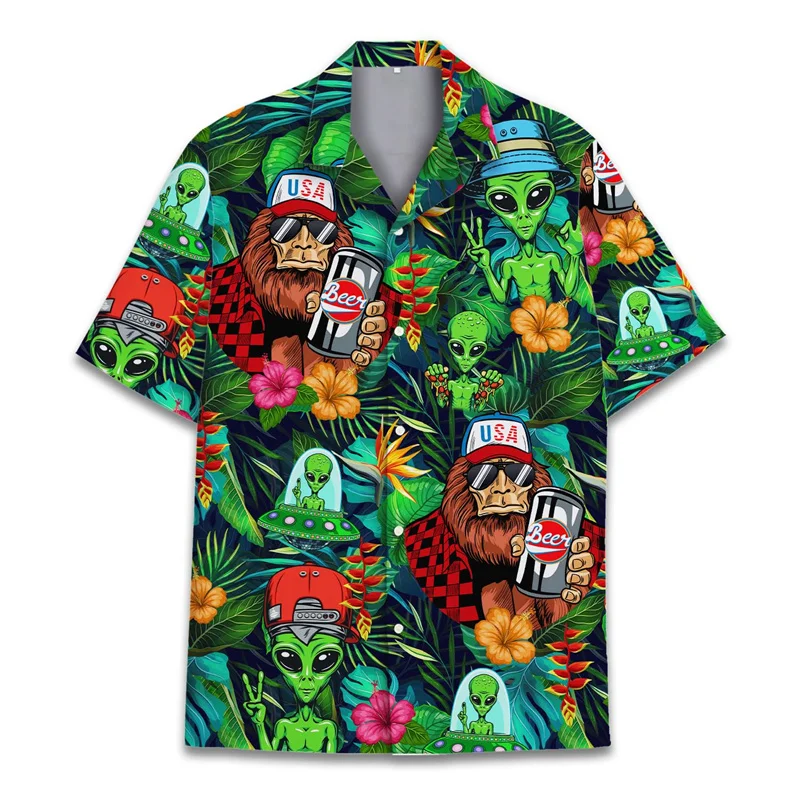 Camisa hawaiana con estampado 3D de mono y orangután para hombre, camisas de vacaciones de verano, camisas de manga corta con botones para la calle, la playa, el surf, Aloha