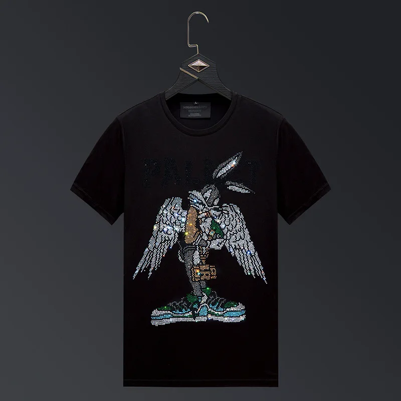 

2023 Cartoon T Shirts for Men Clothing Fashion Streetwear Rabbit Rhinestones Short Sleeve O Neck Slim T-shirts Man Plus Size 6XL