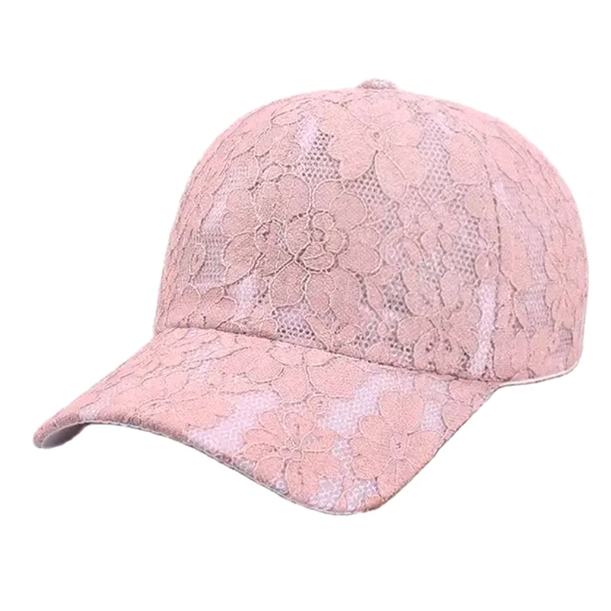 Women's Daisy Lace Baseball Cap - Adjustable Hollow Sun Hat For Summer, Pink