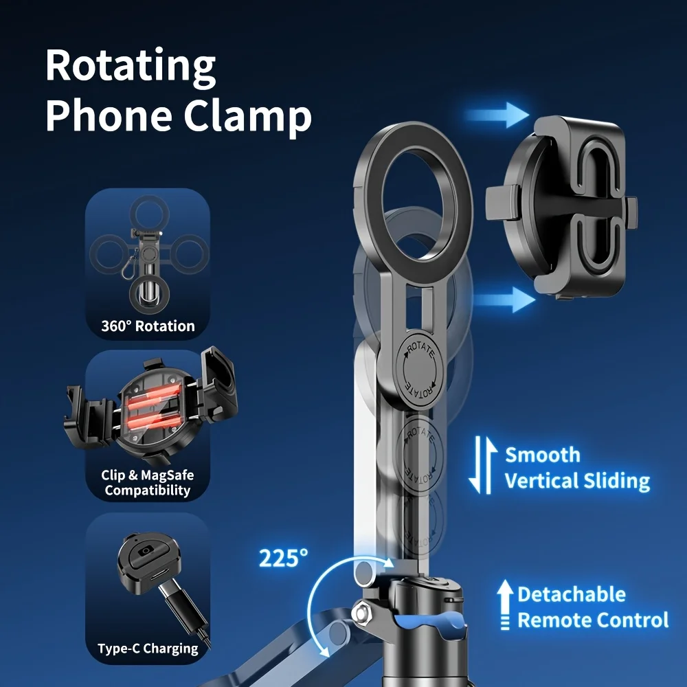 Faltbarer magnetischer Handyhalter & Selfie-Stick mit kabelloser Fernbedienung, 360° drehbare Halterung, kompatibel mit_voghion.com