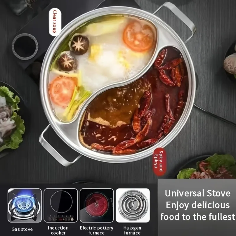 Covered 12.2-inch Dual Flavor Hot Pot Integrated Mandarin Duck Pot Thickened Home Use Chinese Hotpot Stainless Steel Double 2