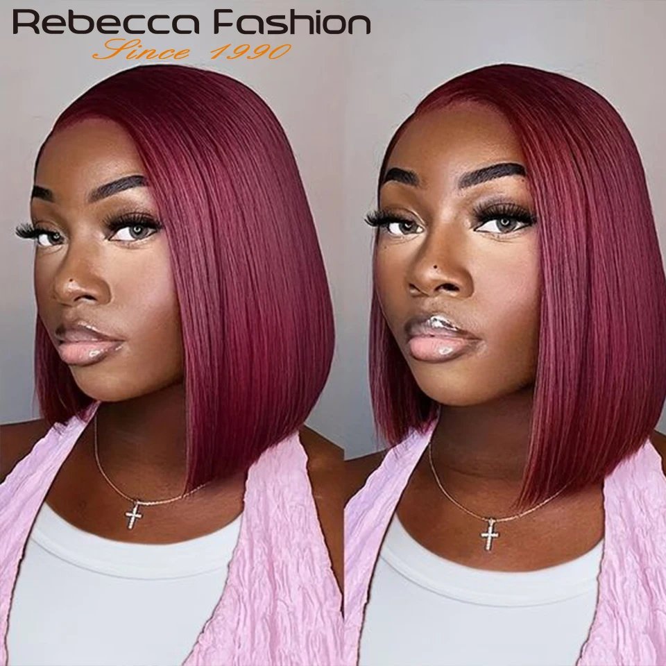 Colored 99J Ombre Short Bob Lace Wig Human Hair Wig For WomenTransparent Lace Burgundy Brazilian Straight Front Wigs