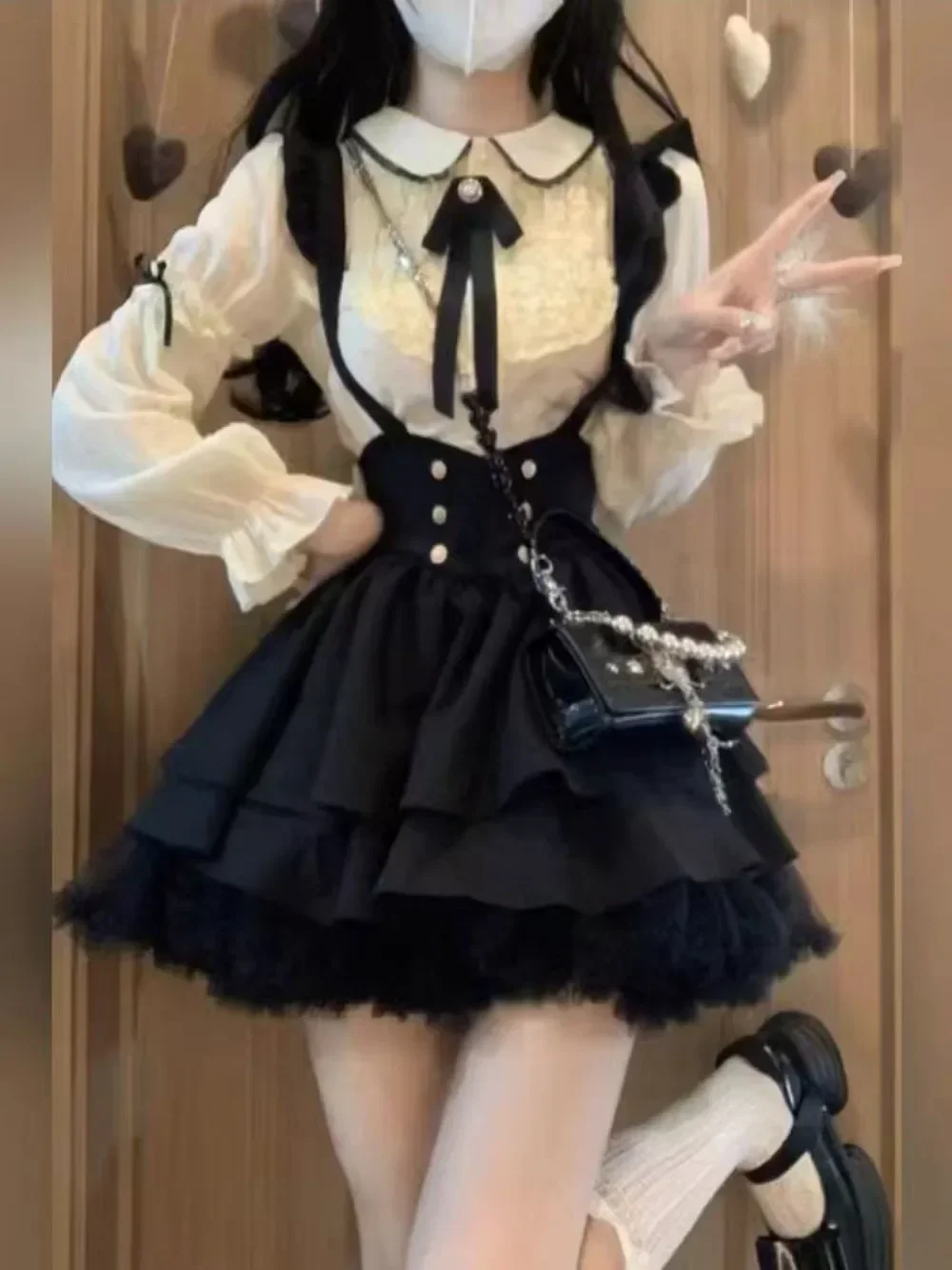 Japanese Gothic Y2k Preppy Style Sweet Lolita Women's Skirt Sets Doll Collar Kawaii Top + Suspender Skirt Lolita Clothes