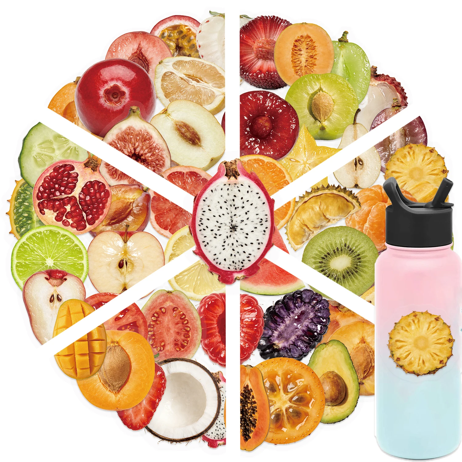 50pcs 과일 컷 커틀 PET 낙서 스티커 장 전화 케이스에 적합 워터 컵 기타 크리 에이 티브 방수 선물 데칼