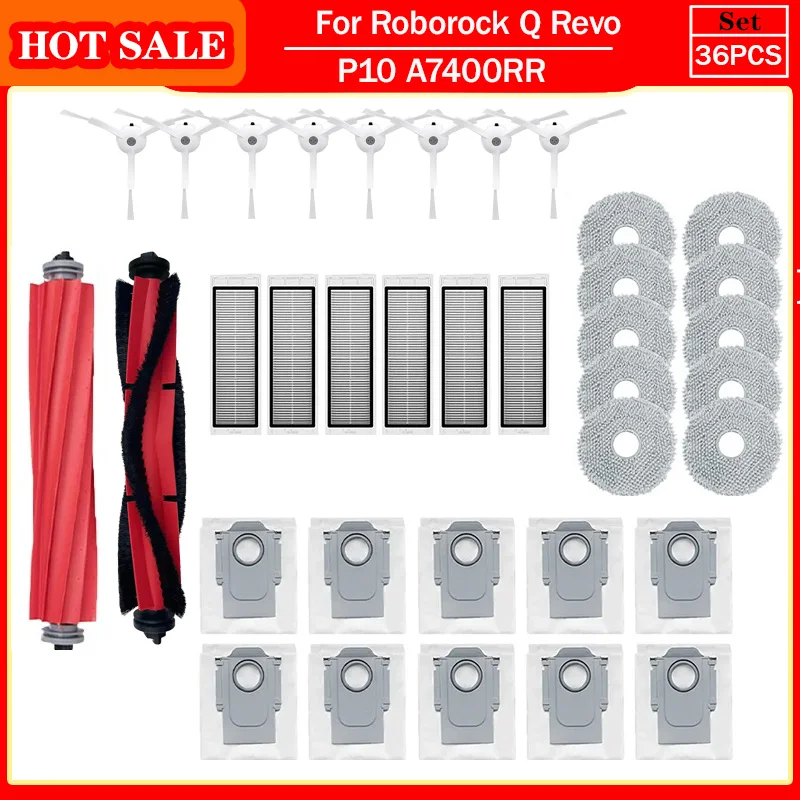 Roborock Vacuum Cleaner Accessories: Main Brush, Side Brush, HEPA Filter, Mop Cloths, Dust Bag