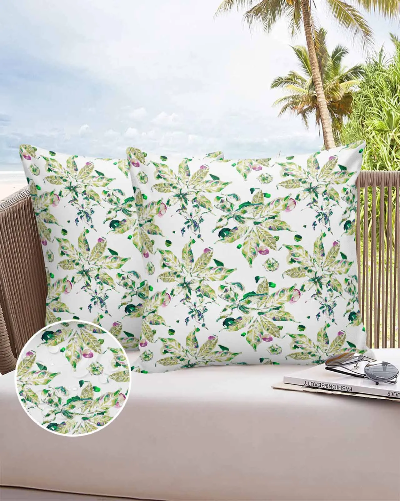 

2/4 Pcs Hand Drawn Leaves Plants Waterproof Pillowcase Office Sofa Throw Pillow Case Car Cushion Cover Home Decor