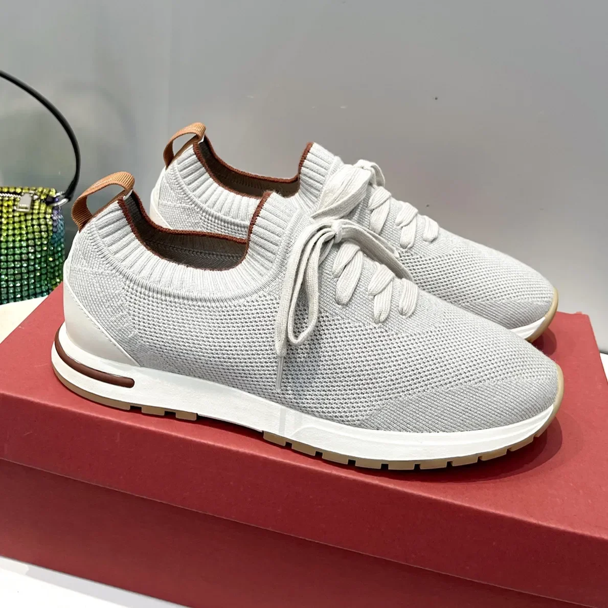 

Elastic cashmere low top single shoes new wool knitted sneakers Women's lace up flat mesh breathable casual shoes Men sneakers