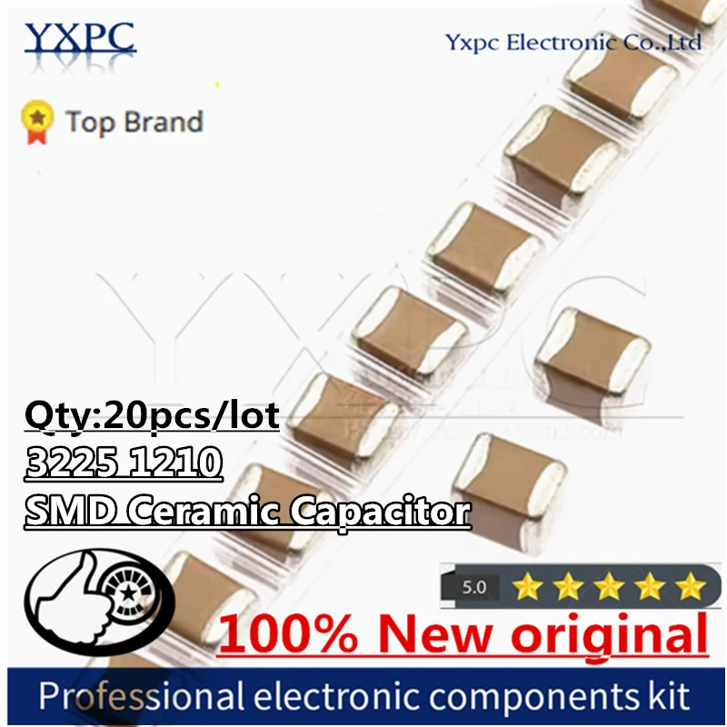 20pcs/lot New 3225 1210 SMD Ceramic Capacitor 10V 16V 25V 50V 1UF 2.2UF 4.7UF 10UF 22UF 33UF 47UF 100UF 1210 SMD Chip Capacitor