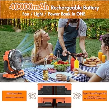 40000mAh Rechargeable Camping Fan, Battery Operated Oscillating Outdoor Fan, Battery Powered Table Fan Home 2