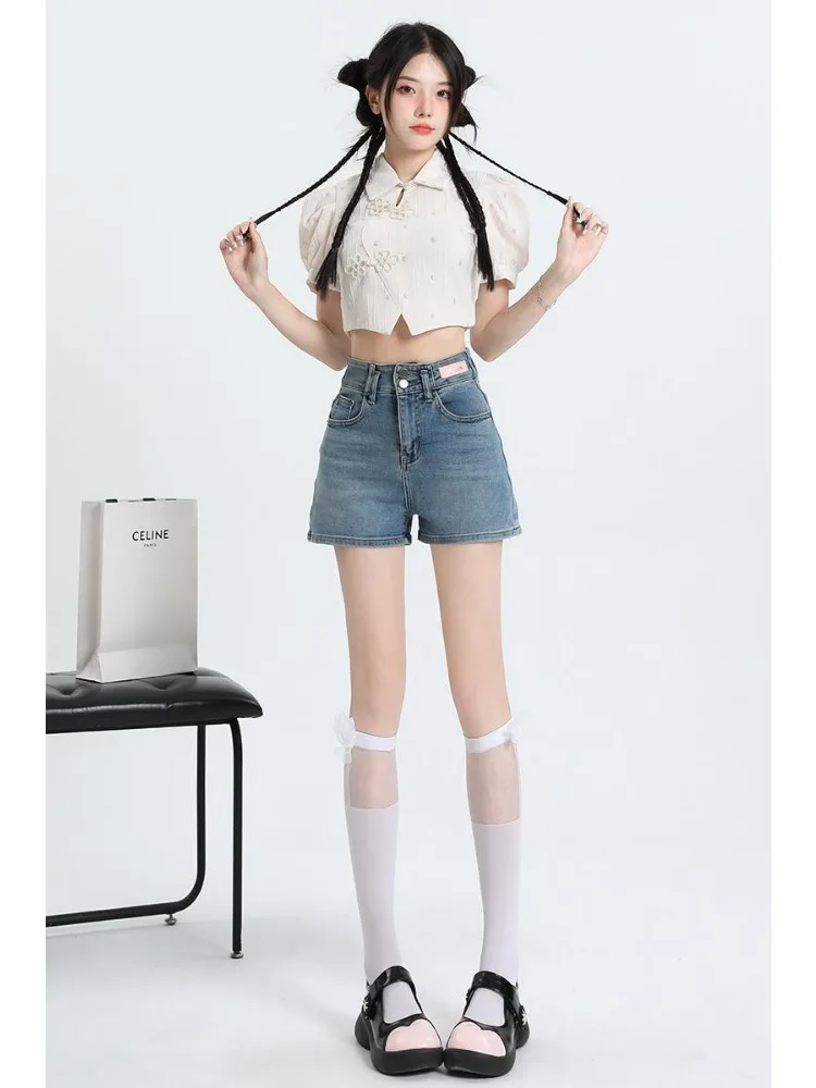 여성용 캐주얼 레트로 데님 반바지, 하이웨이스트 디자인 센스, 작은 A라인 와이드, 편안한 핫팬츠, 얇은 새로운 스타일, 여름