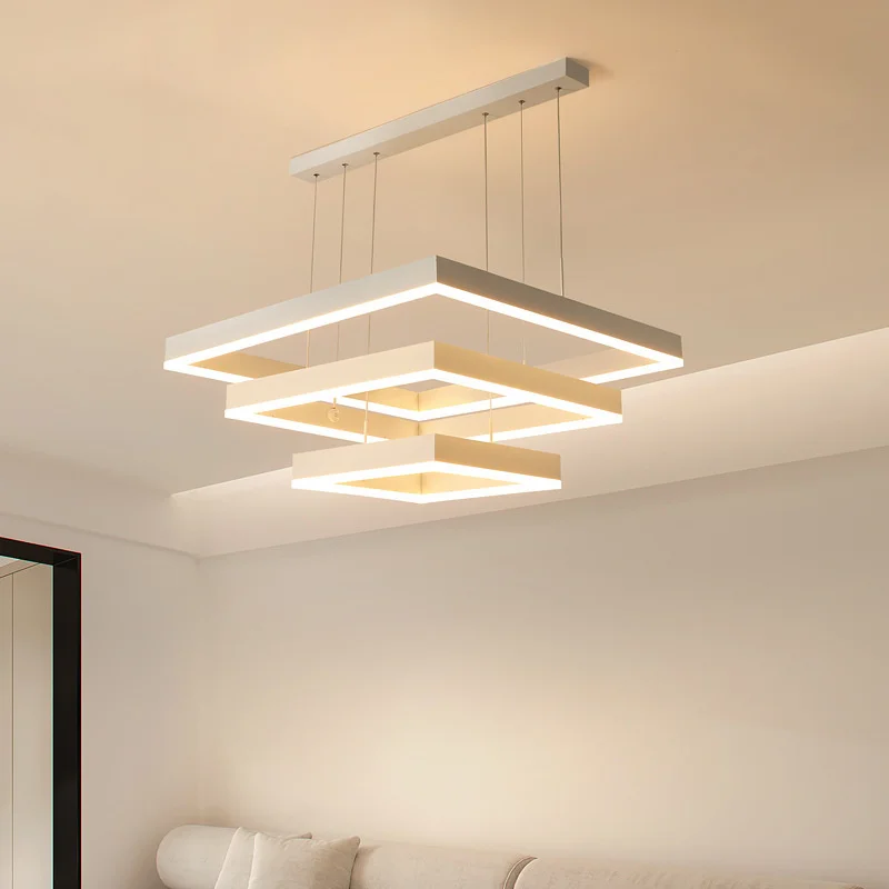 

Modern Square LED Chandelier, White Living Restaurant, Kitchen, Bedroom, Rectangular Chandelier, Chandelier