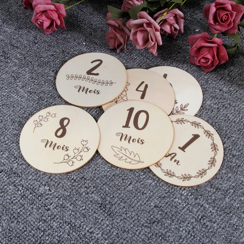 6 Pcs/Set Handmade Baby Milestone Cards Infants Birth Growth Album Photography Props Newborn Monthly Recording Cards French