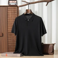 T-shirt en soie de mûrier pour homme, col polo à bouton unique, tricot fin 18 points, pull d'été haut de gamme, mode polyvalente, manches courtes 4
