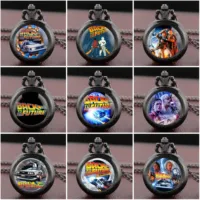 Back to the Future Pocket Watch Necklace Pendant Multi Pattern Retro Silver Chain Fashion Accessory for Women Men Movie theme