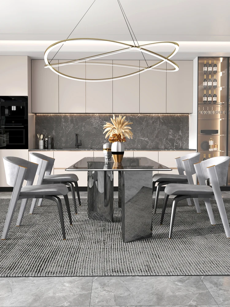 

Custom luxury tempered glass dining table rectangular dining table modern minimalist designer dining table and chair combination