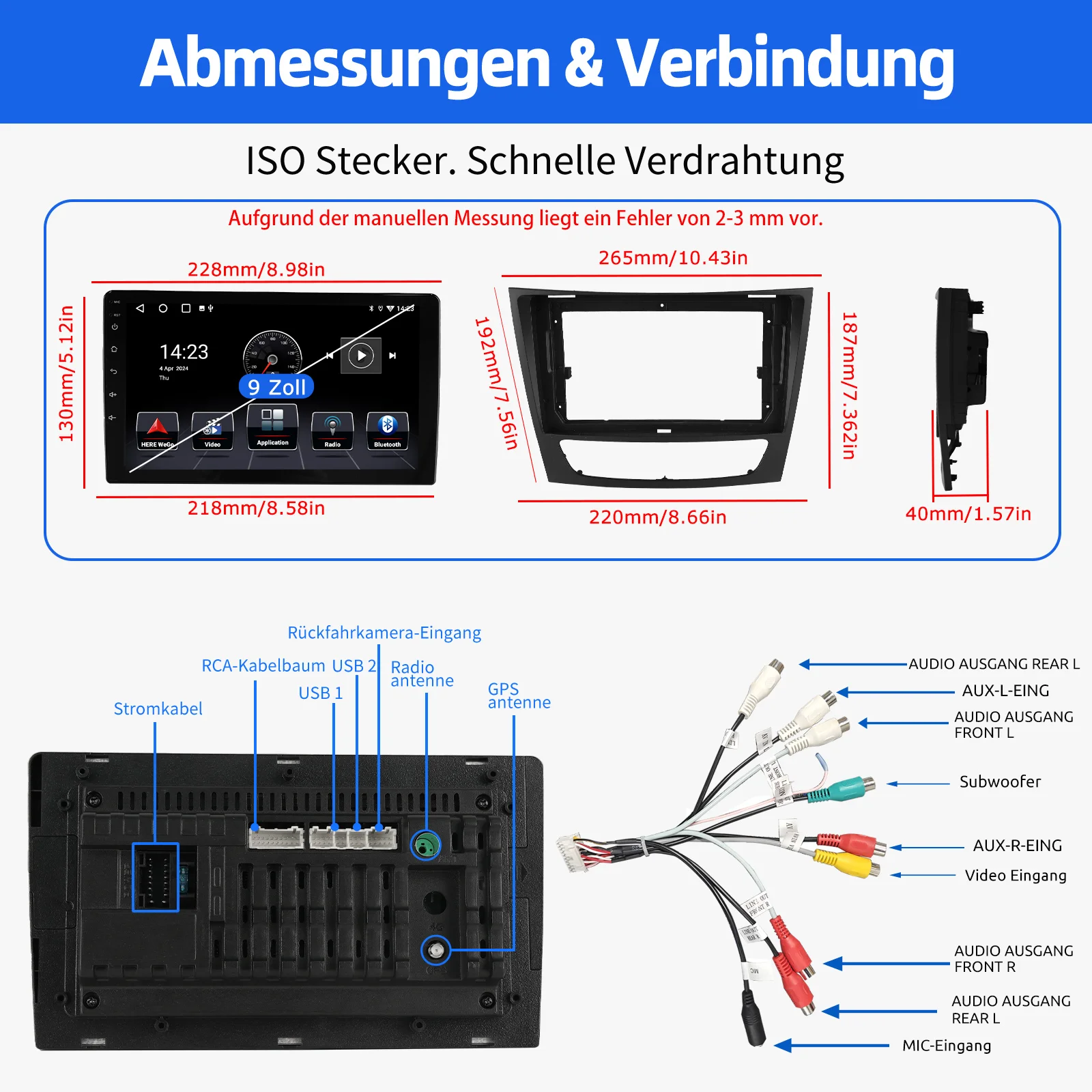 ESSGOO 9 Zoll Touchscreen 4 Kerne Android 13 32G/64GB für Mercedes GLS E-Class W211 W219 CarPlay Autoradio Radio GPS Navigation BT FM RDS Multimedia Player Display – Detail 16