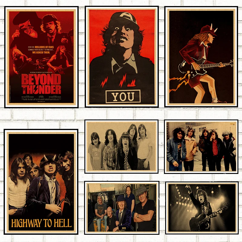 AC∕DC Band Retro Poster Rock HomeDecal Art Painting Wall Sticker Kraft ...