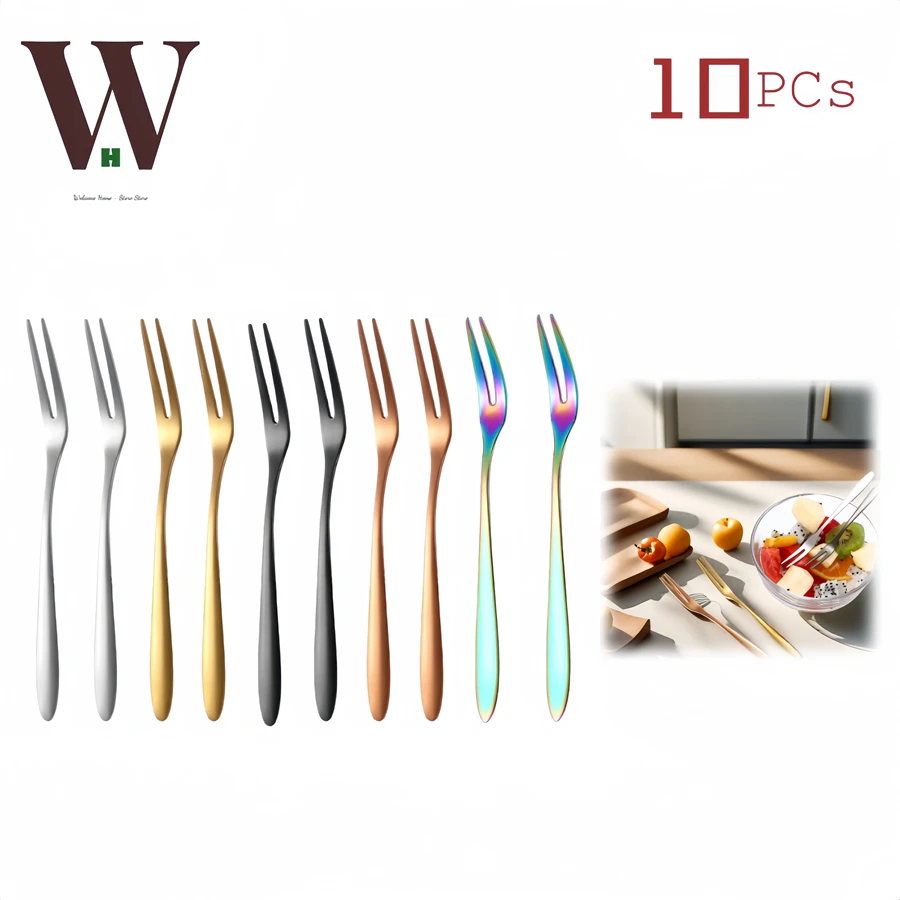 Creative Stainless Steel Gold Flatware Fruit Fork 5/10Pcs Dinnerware Appetizer Snack Dessert Fork Kitchen Tableware