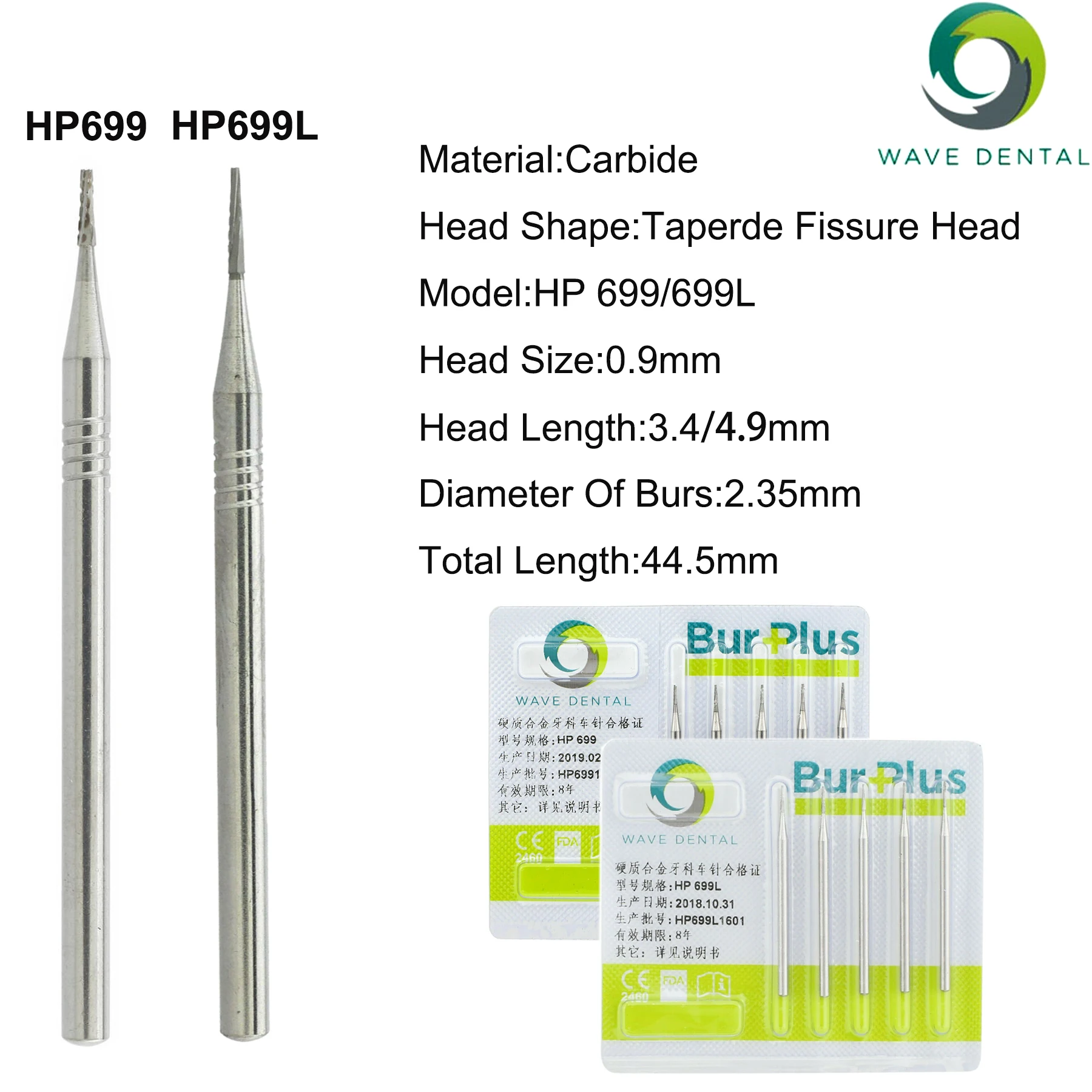 

WAVE Dental Tungsten Carbide Burs Taper Fissure Cross Cut Head Shank Diameter 2.35mm For Low Speed Straight Nose Cone Handpiece